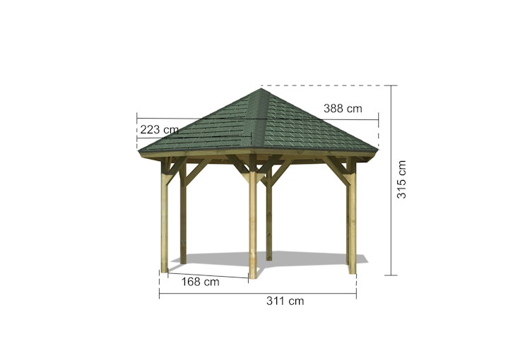 Karibu 6-Eck Pavillon Oslo 2 kesseldruckimprägniert Sparset inkl. Dachschindeln Bild