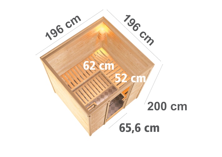 Karibu Sauna Mojave - Massivholzsauna mit Fronteinstieg 38 mm inkl. 8-teiligem gratis Zubehörpaket Bild