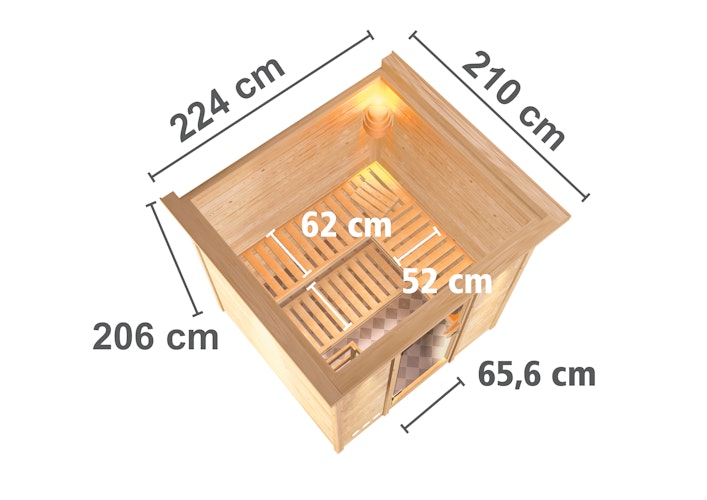 Karibu Sauna Mojave - Massivholzsauna mit Fronteinstieg 38 mm inkl. 8-teiligem gratis Zubehörpaket Bild