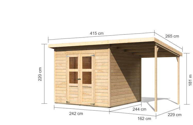 Karibu Eco Gartenhaus Merseburg 6 inkl. Anbaudach - Sparset