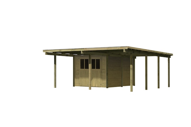 Karibu Doppelcarport Eco 2 mit integriertem Abstellraum mittel inkl. gratis H-Pfostenanker Vorschaubild Galerie