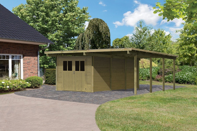 Karibu Doppelcarport Eco 2 mit integriertem Abstellraum groß Bild