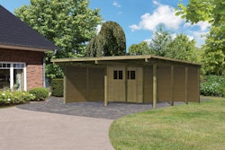 Karibu Doppelcarport Eco 2 mit integriertem Abstellraum klein inkl. gratis H-Pfostenanker