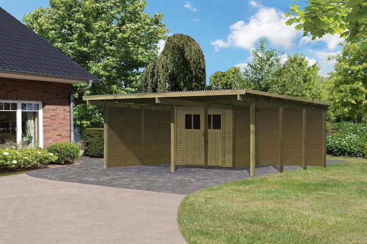 Karibu Doppelcarport Eco 2 mit integriertem Abstellraum klein Bild