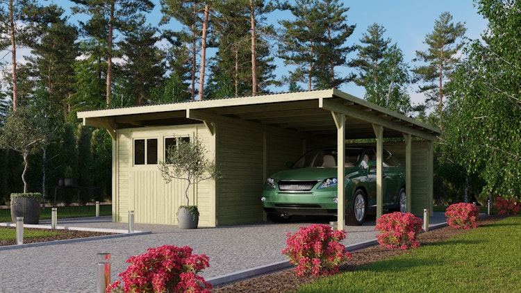 Karibu Doppelcarport Eco 2 mit integriertem Abstellraum groß Bild