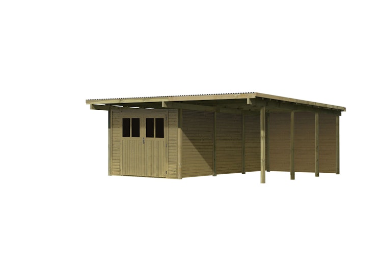 Karibu Doppelcarport Eco 2 mit integriertem Abstellraum groß - kesseldruckimprägniert