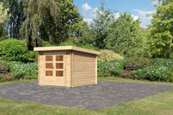 Karibu Woodfeeling Gartenhaus Bastrup 4 naturbelassen - 28 mm inkl. gratis Innenraum-Pflegebox im Wert von 99€