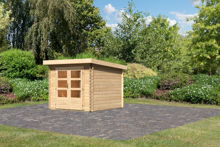 Karibu Woodfeeling Gartenhaus Bastrup 4 naturbelassen - 28 mm inkl. gratis Innenraum-Pflegebox im Wert von 99€ Bild