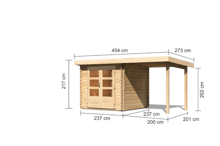 Karibu Woodfeeling Gartenhaus Bastrup 2 naturbelassen - 28 mm inkl. gratis Innenraum-Pflegebox im Wert von 99€