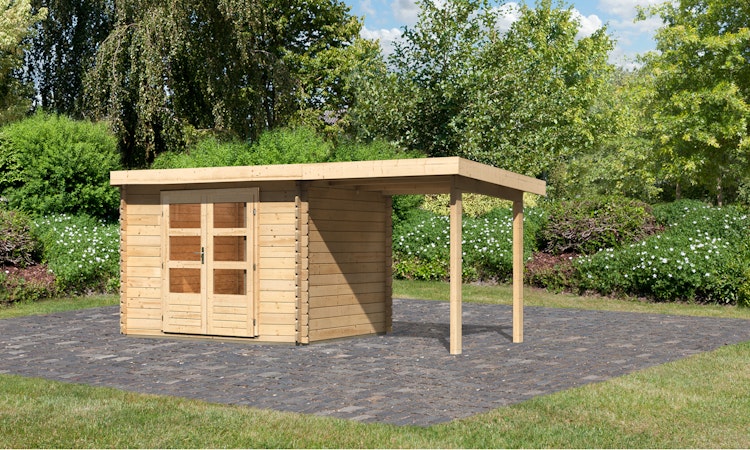 Karibu Woodfeeling Gartenhaus Bastrup 3 naturbelassen - 28 mm inkl. gratis Innenraum-Pflegebox im Wert von 99€ Bild