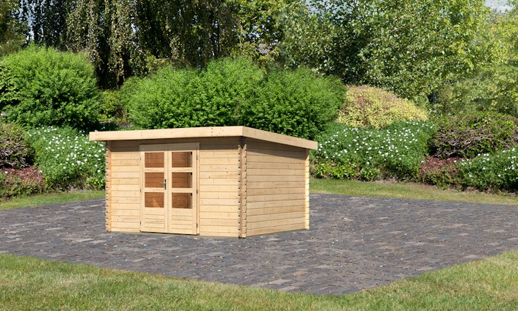 Karibu Woodfeeling Gartenhaus Bastrup 7 naturbelassen - 28 mm inkl. gratis Innenraum-Pflegebox im Wert von 99€ Bild