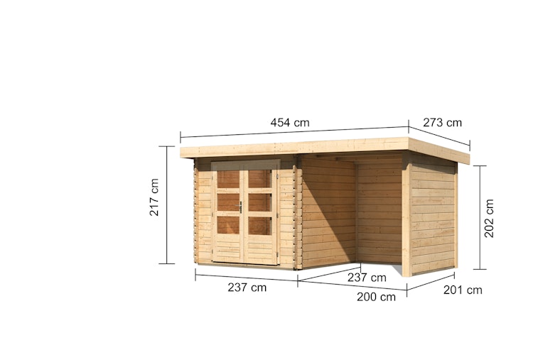 Karibu Woodfeeling Gartenhaus Bastrup 2 naturbelassen - 28 mm inkl. gratis Innenraum-Pflegebox im Wert von 99€