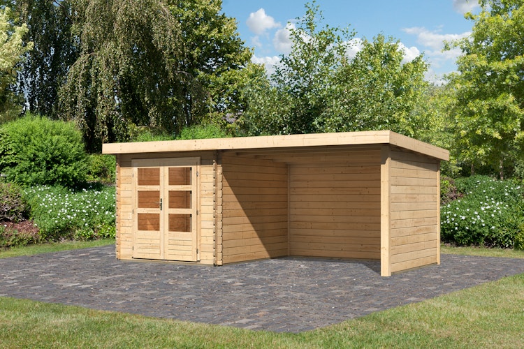 Karibu Woodfeeling Gartenhaus Bastrup 4 naturbelassen - 28 mm inkl. gratis Innenraum-Pflegebox im Wert von 99€ Bild