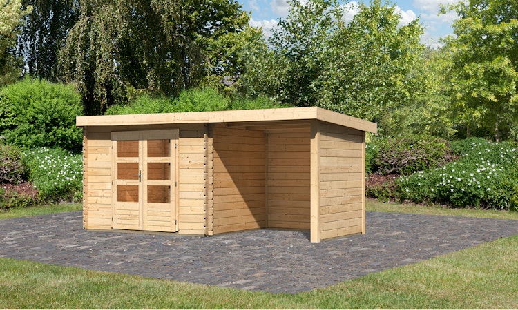 Karibu Woodfeeling Gartenhaus Bastrup 3 naturbelassen - 28 mm inkl. gratis Innenraum-Pflegebox im Wert von 99€ Bild