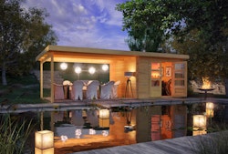 Karibu Woodfeeling Gartenhaus Bastrup 5 naturbelassen - 28 mm inkl. gratis Innenraum-Pflegebox im Wert von 99€
