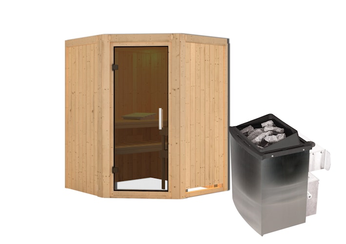 Karibu Sauna Larin mit Eckeinstieg 68 mm