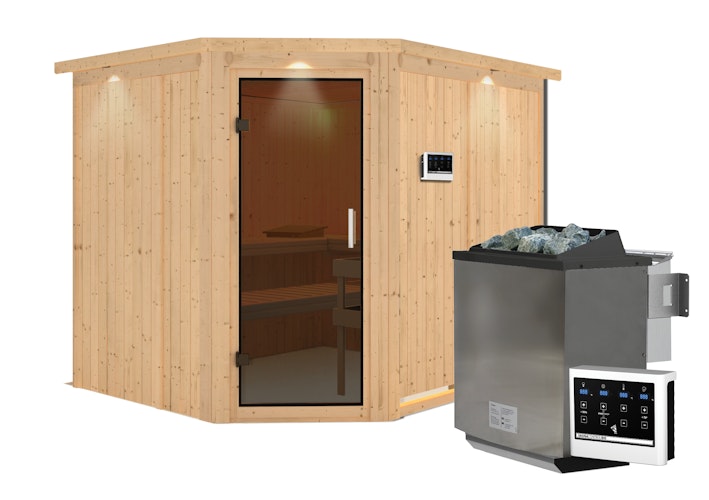 Karibu Sauna Malin mit Eckeinstieg 68 mm