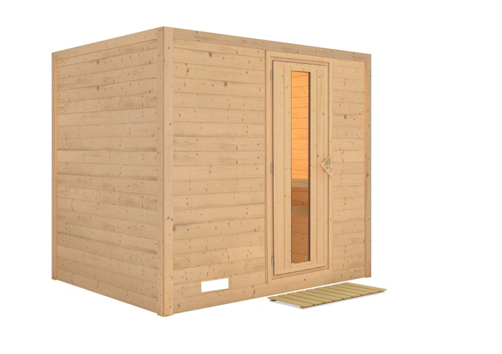 Karibu Sauna Sonara - Massivholzsauna mit Fronteinstieg 38 mm