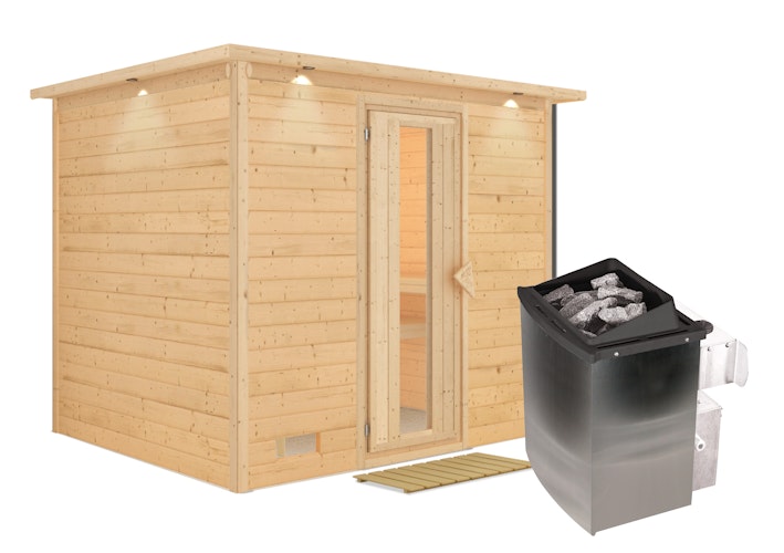 Karibu Sauna Sonara - Massivholzsauna mit Fronteinstieg 38 mm