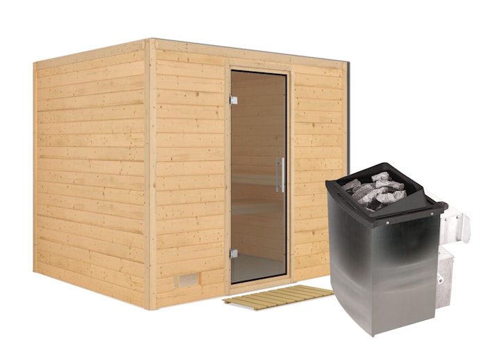 Karibu Sauna Sonara - Massivholzsauna mit Fronteinstieg 38 mm