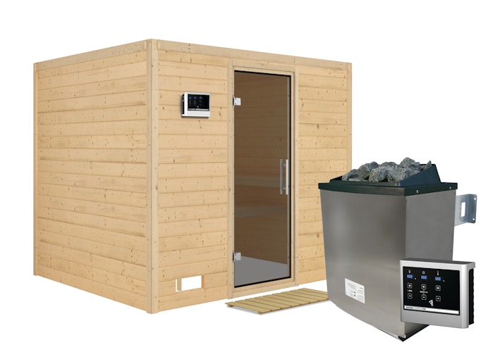 Karibu Sauna Sonara - Massivholzsauna mit Fronteinstieg 38 mm