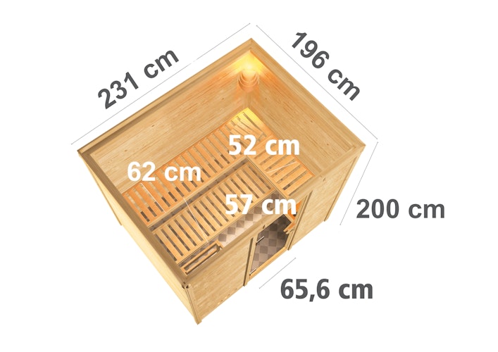 Karibu Sauna Sonara - Massivholzsauna mit Fronteinstieg 38 mm inkl. 8-teiligem gratis Zubehörpaket Bild