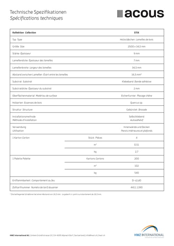 ACOUS Akustikplatten  Stix FSC AC01 Eiche Hellbraun