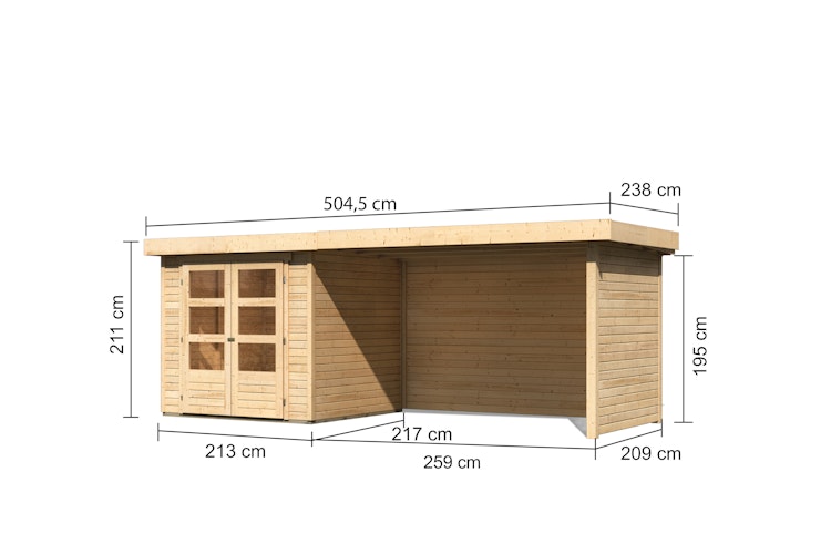 Karibu Woodfeeling Gartenhaus Askola 2/3/3,5/4/5 m. 275 cm Schleppdach/Seiten- und Rückwand inkl. gratis Innenraum-Pflegebox im Wert von 99€ Bild