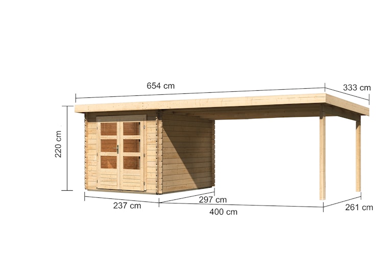 Karibu Woodfeeling Gartenhaus Bastrup 4 naturbelassen - 28 mm inkl. gratis Innenraum-Pflegebox im Wert von 99€ Bild