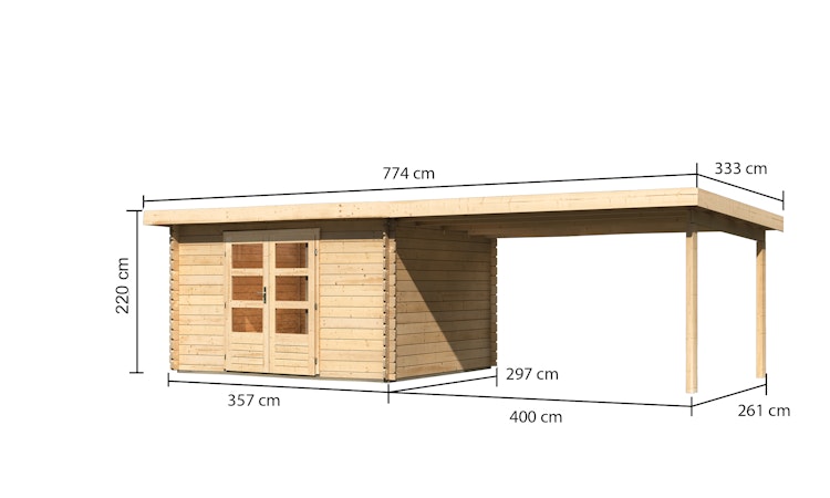 Karibu Woodfeeling Gartenhaus Bastrup 7 naturbelassen - 28 mm inkl. gratis Innenraum-Pflegebox im Wert von 99€ Bild