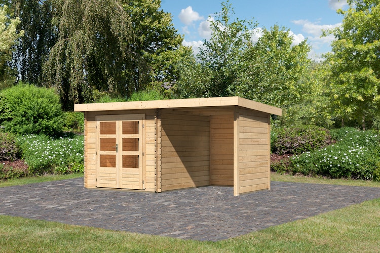 Karibu Woodfeeling Gartenhaus Bastrup 4 naturbelassen - 28 mm inkl. gratis Innenraum-Pflegebox im Wert von 99€ Bild