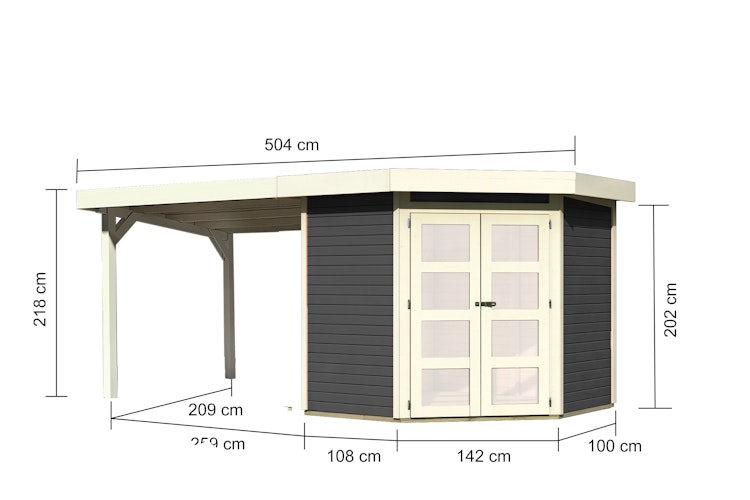 Karibu Gartenhaus Gerätehaus Goldendorf 3 mit 280 cm Schleppdach - 19 mm inkl. gratis Innenraum-Pflegebox im Wert von 99€