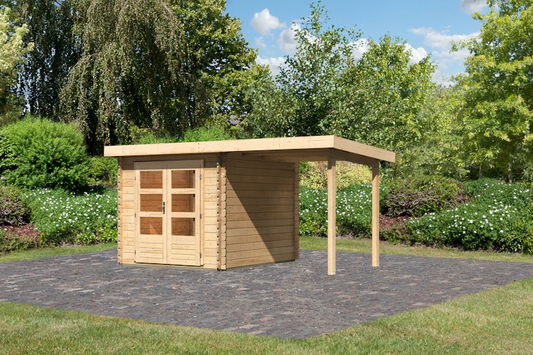 Karibu Woodfeeling Gartenhaus Bastrup 4 naturbelassen - 28 mm inkl. gratis Innenraum-Pflegebox im Wert von 99€ Bild