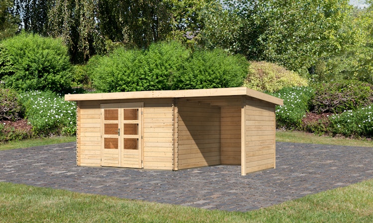 Karibu Woodfeeling Gartenhaus Bastrup 7 naturbelassen - 28 mm inkl. gratis Innenraum-Pflegebox im Wert von 99€ Bild