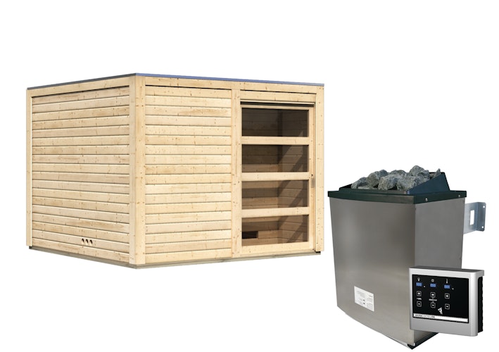 Karibu Gartensauna Saunahaus Cuben inkl. Vorraum, naturbelassen