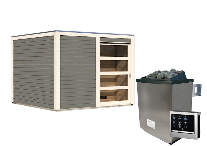 Karibu Gartensauna Saunahaus Cuben inkl. Vorraum, terragrau