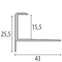 Parkettfreund -Treppenkantenprofil PF 813 F2 edelstahloptik 1000x43 mm - 15,5 mm Aluminium eloxiert gerillt