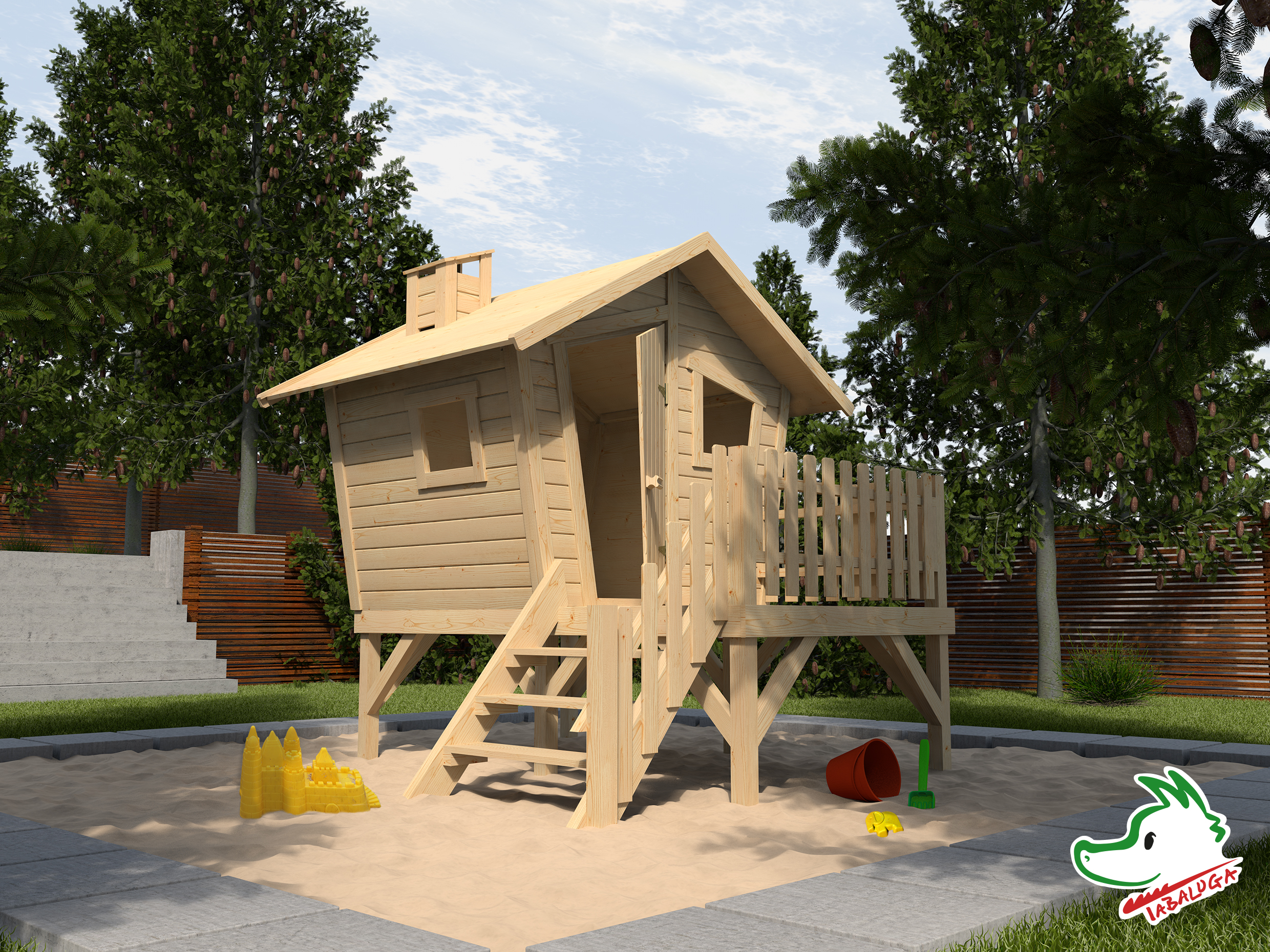 Vorschaubild Galerie Weka Tabaluga Kinderspielhaus Lotti mit Treppe und Terrasse