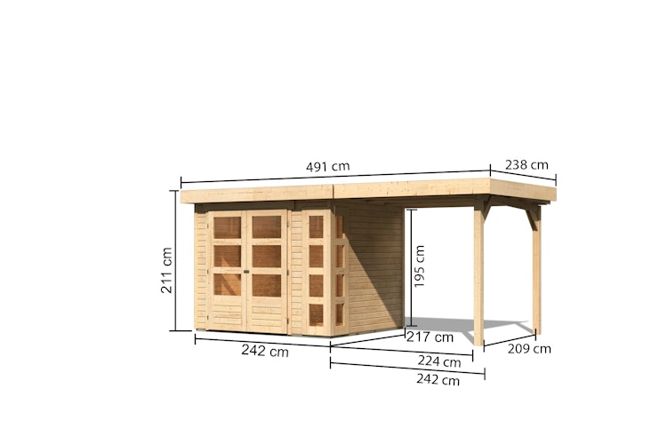 Karibu Woodfeeling Gartenhaus Kerko 3/4/5/6 mit 240 cm Schleppdach inkl. Rückwand - 19 mm