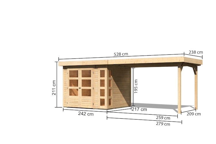 Karibu Woodfeeling Gartenhaus Kerko 3/4/5 mit 280 cm Schleppdach inkl. Rückwand - 19 mm
