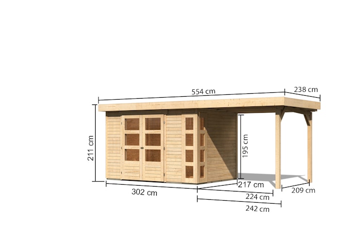 Karibu Woodfeeling Gartenhaus Kerko 3/4/5/6 mit 240 cm Schleppdach inkl. Rückwand - 19 mm