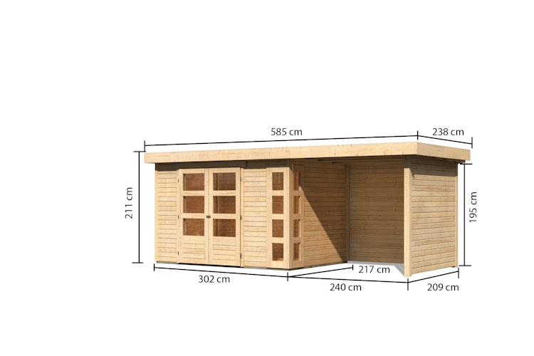 Karibu Woodfeeling Gartenhaus Kerko 3/4/5 mit 240 cm Schleppdach/Seiten- und Rückwand