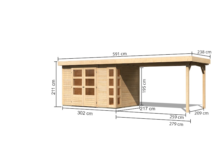 Karibu Woodfeeling Gartenhaus Kerko 3/4/5 mit 280 cm Schleppdach inkl. Rückwand - 19 mm