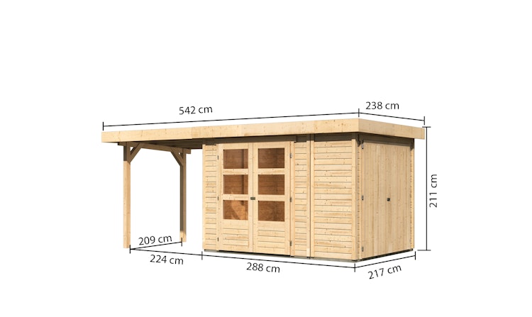 Karibu Woodfeeling Gartenhaus Retola 2/3/4/5/6 inkl. Anbauschrank u. 240 cm Schleppdach