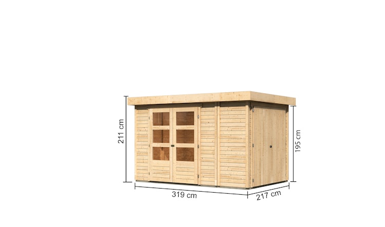 Karibu Woodfeeling Gartenhaus Retola 2/3/4/5/6 inkl. Anbauschrank - 19 mm inkl. gratis Innenraum-Pflegebox im Wert von 99€ Bild