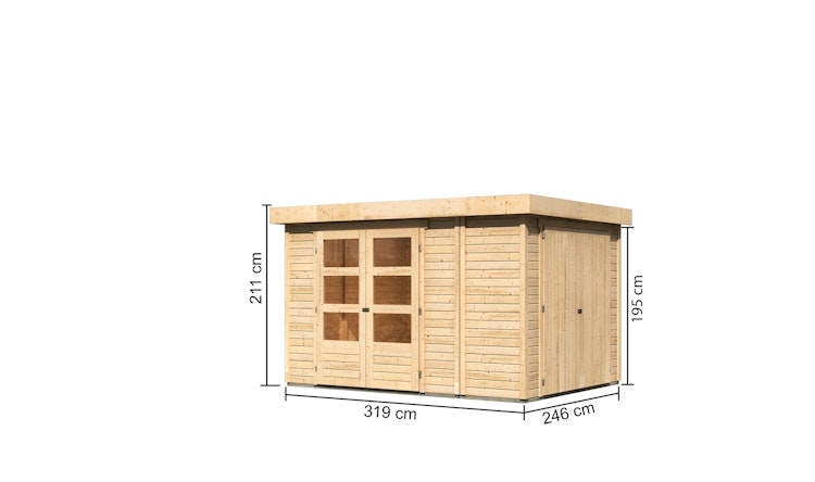 Karibu Woodfeeling Gartenhaus Retola 2/3/4/5/6 inkl. Anbauschrank - 19 mm inkl. gratis Innenraum-Pflegebox im Wert von 99€ Bild