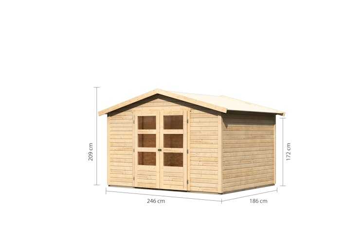 Karibu Woodfeeling Gartenhaus Amberg 2/3/4/5 naturbelassen - 19 mm inkl. gratis Innenraum-Pflegebox im Wert von 99€ Bild