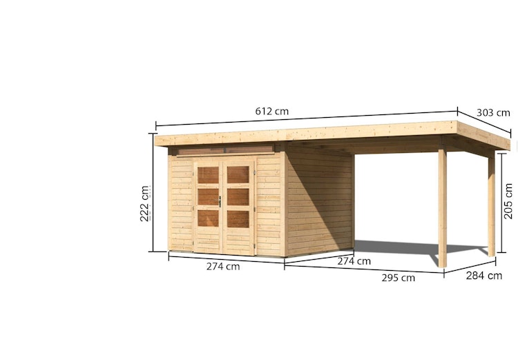 Karibu Woodfeeling Gartenhaus Kandern 6/6,5/7/9 mit 300 cm Schleppdach inkl. gratis Innenraum-Pflegebox im Wert von 99€ Bild