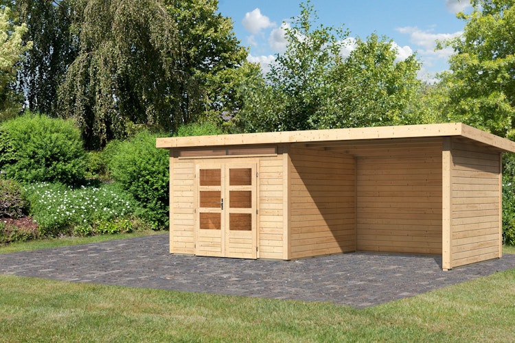 Karibu Woodfeeling Gartenhaus Kandern 6/7 mit 300 cm Schleppdach/Seiten- und Rückwand inkl. gratis Innenraum-Pflegebox im Wert von 99€ Bild