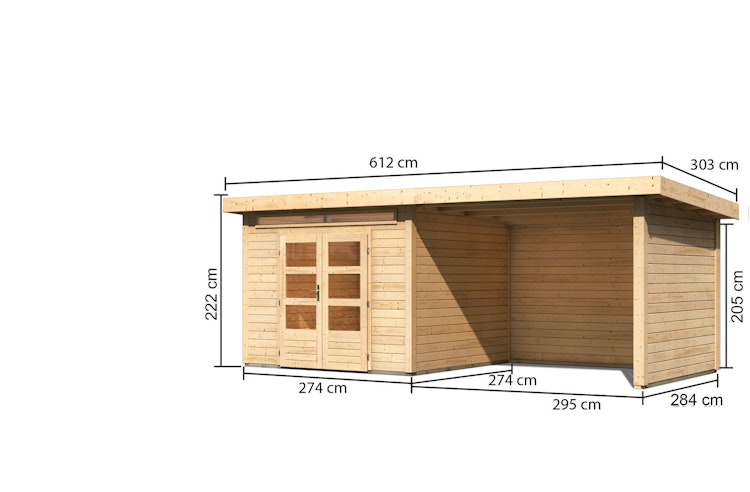 Karibu Woodfeeling Gartenhaus Kandern 6/7 mit 300 cm Schleppdach/Seiten- und Rückwand inkl. gratis Innenraum-Pflegebox im Wert von 99€ Bild